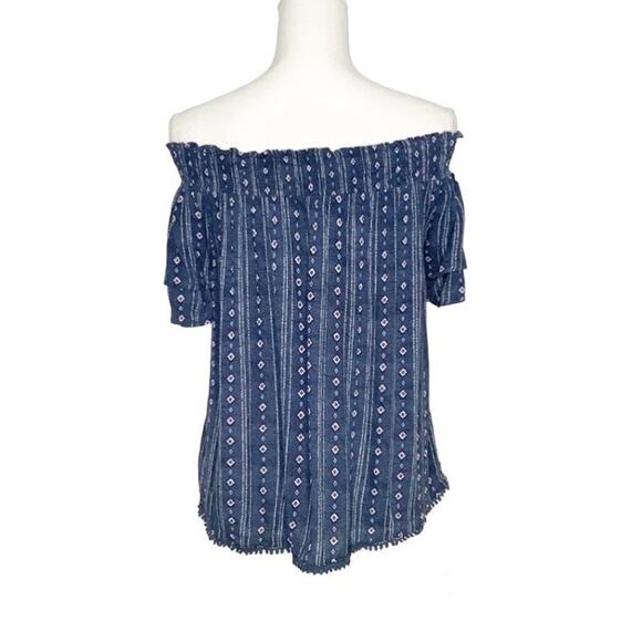 Violets & Roses Ballari Blue Printed Off The Shoulder Short Sleeve Top Medium - Picture 3 of 5